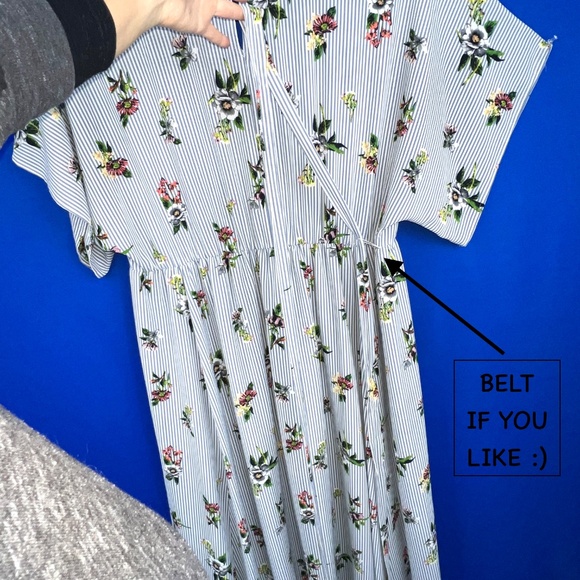 SOLD! •Like New |•XHILARATION•| Pretty Floral Striped Slit Maxi Romper Dress - Picture 9 of 14